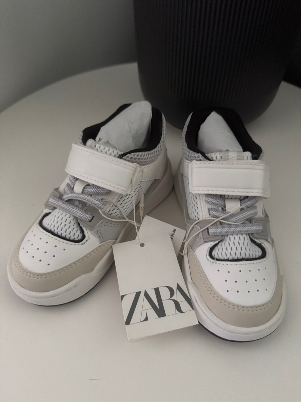 Zara Kids White and Light Grey Mesh Velcro Sneakers